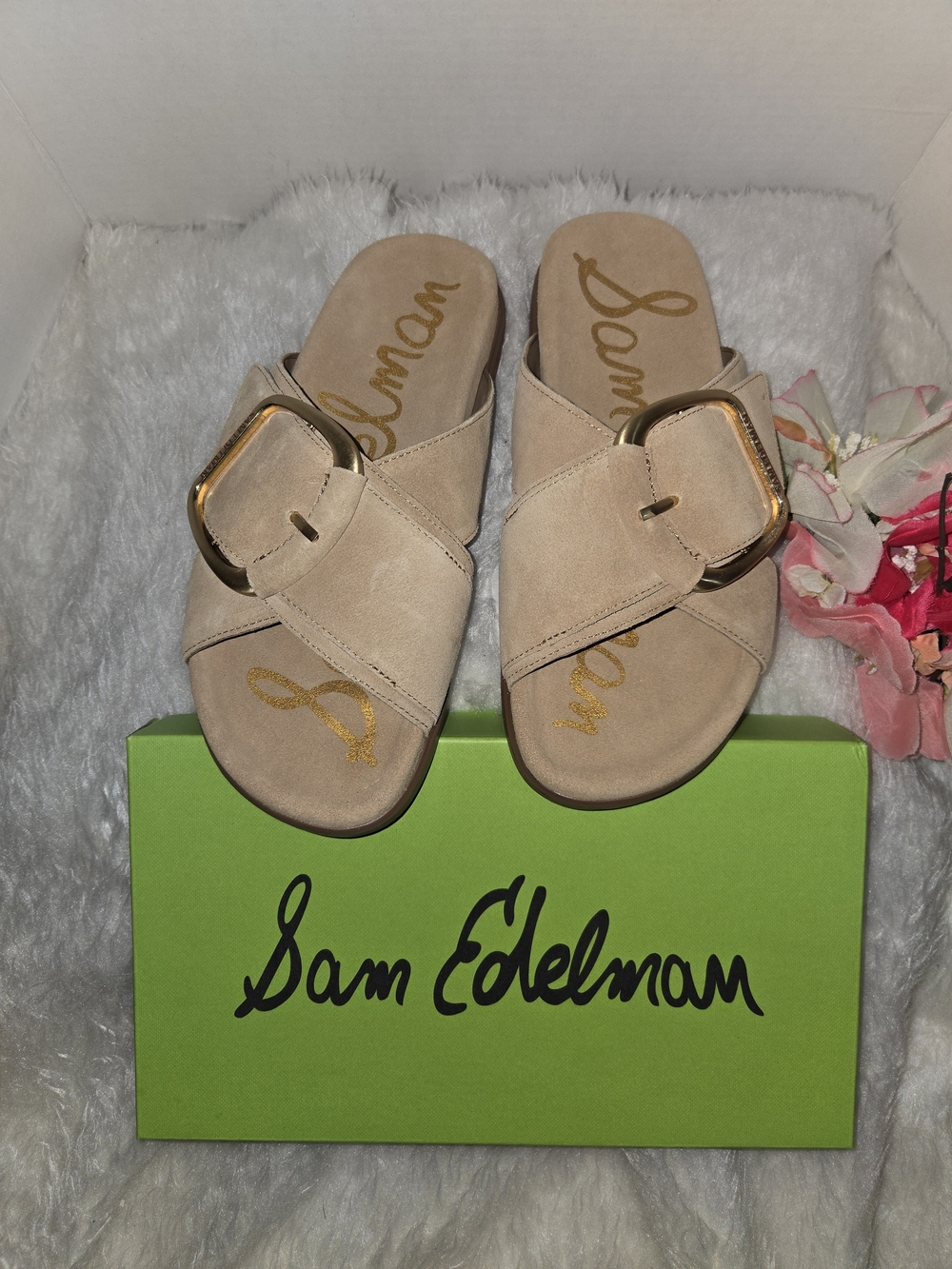 Sam Edelman Women's Tan Buckle Slide Sandals